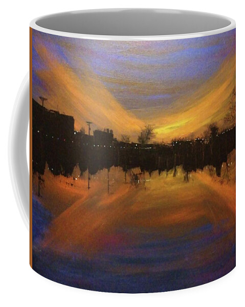 Sandusky River Coffee Mug featuring the painting Sandusky River Sunset by April Clay