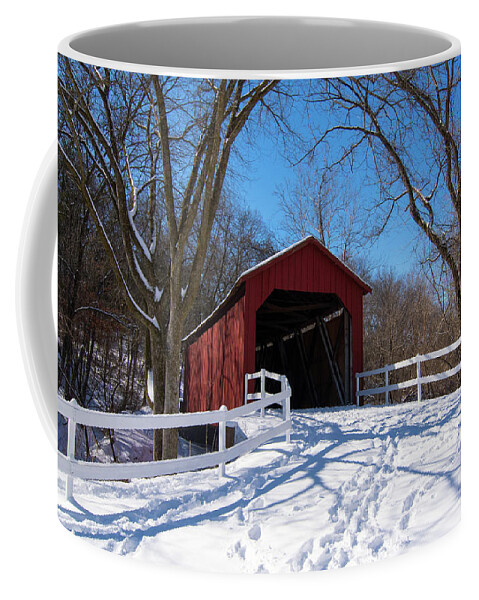 Missouri Coffee Mug featuring the photograph Sandy Creek Covered Bridge Winter by Steve Stuller