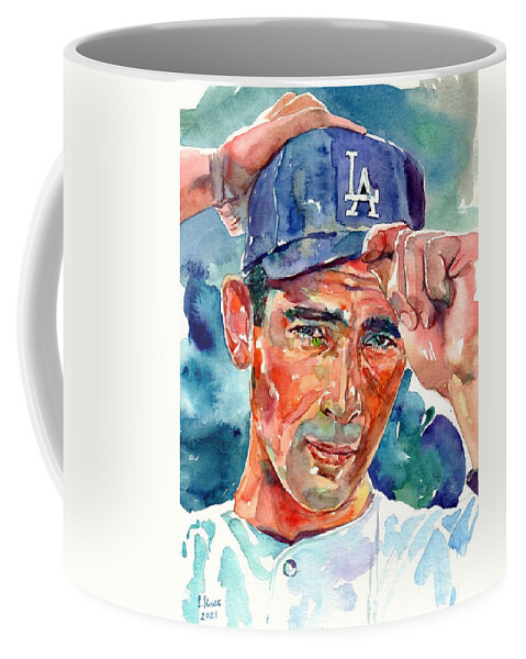 Sandy Coffee Mug featuring the painting Sandy Koufax Portrait by Suzann Sines