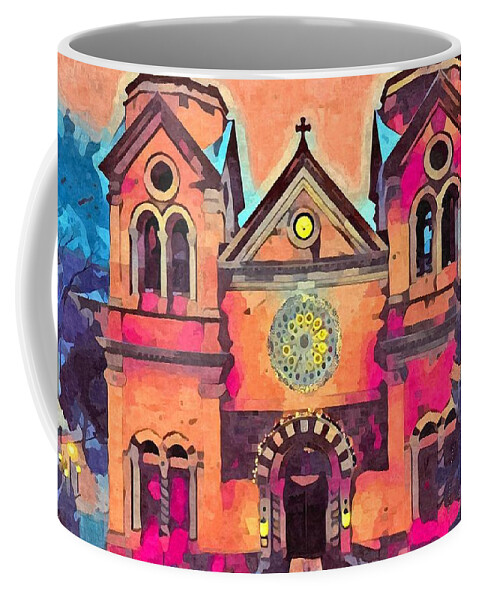 Church Coffee Mug featuring the digital art Santa Fe Cathedral #2 by Aerial Santa Fe