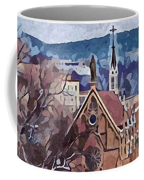 Southwest Coffee Mug featuring the digital art Santa Fe Loretto Chapel by Aerial Santa Fe