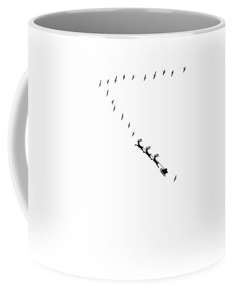 Canada Geese Coffee Mug featuring the mixed media Santa Flies in Formation by Moira Law