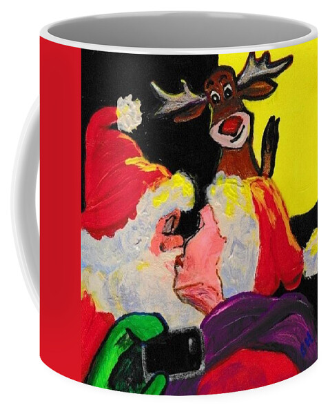 Santa Claus Coffee Mug featuring the painting Santa S ELFie by Susan Hensel