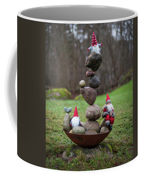 Christmas Balance Meditation Zen Rock Mindfulness Coffee Mug featuring the sculpture Santa's Workshop by Pontus Jansson