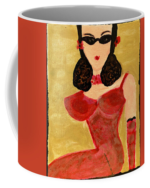 Lady In Red Coffee Mug featuring the painting Sassy in Red by Leslie Porter