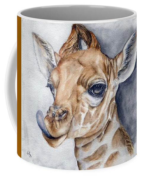 Giraffe Coffee Mug featuring the painting Sassy Little Giraffe by Kelly Mills