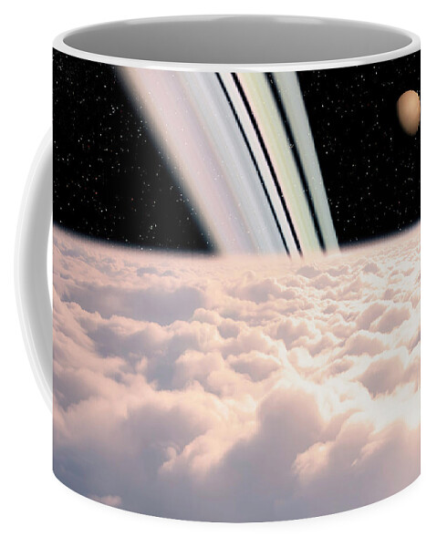Titan Coffee Mug featuring the digital art Saturn's atmosphere by Manjik Pictures
