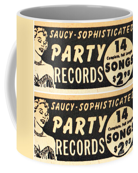 Vintage Coffee Mug featuring the mixed media Saucy Paryt Records by Sally Edelstein
