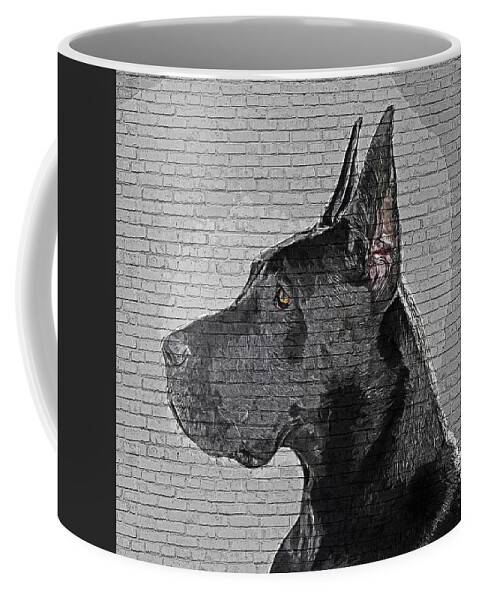 Great Dane Coffee Mug featuring the painting Savage and Cool, Great Dane Dog - Brick Block Background by Custom Pet Portrait Art Studio