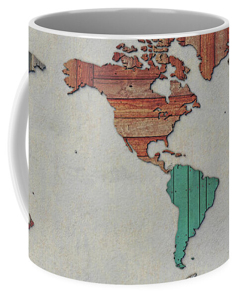 Map Coffee Mug featuring the digital art Scrapwood map of the world by Frans Blok