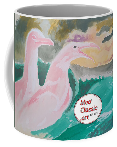 Seagulls Coffee Mug featuring the painting Sea Gulls with Waves ModClassic Art by Enrico Garff