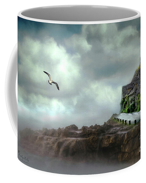 Seascape Coffee Mug featuring the mixed media Sea Side Serenity by Kathy Kelly
