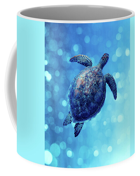 Animal Coffee Mug featuring the photograph Sea Turtle Bubbly Blues by Laura Fasulo