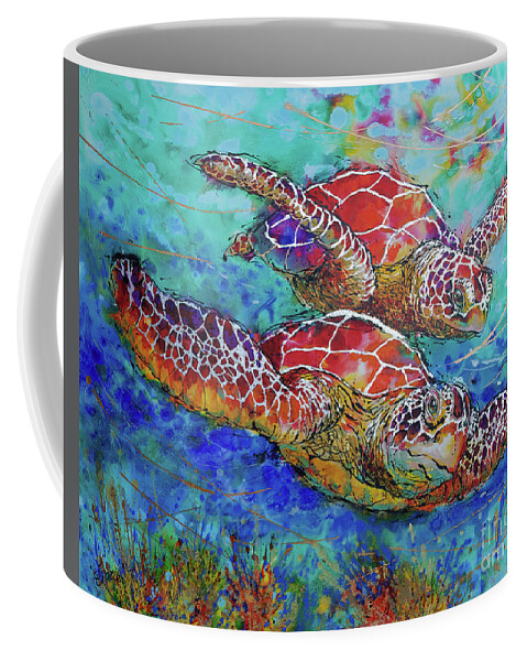  Coffee Mug featuring the painting Sea Turtle Buddies II by Jyotika Shroff