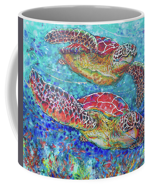  Coffee Mug featuring the painting Sea Turtles on Coral Reef II by Jyotika Shroff