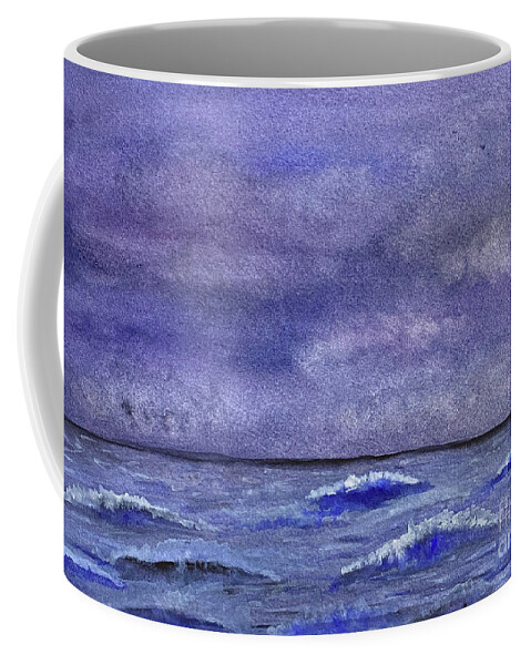 Sea Coffee Mug featuring the painting Sea with Purple Sky by Lisa Neuman