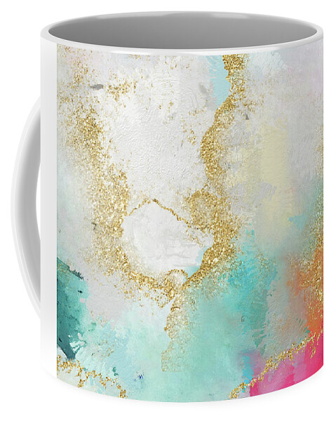 Watercolor Coffee Mug featuring the painting Seafoam Green, Pink And Gold by Modern Art