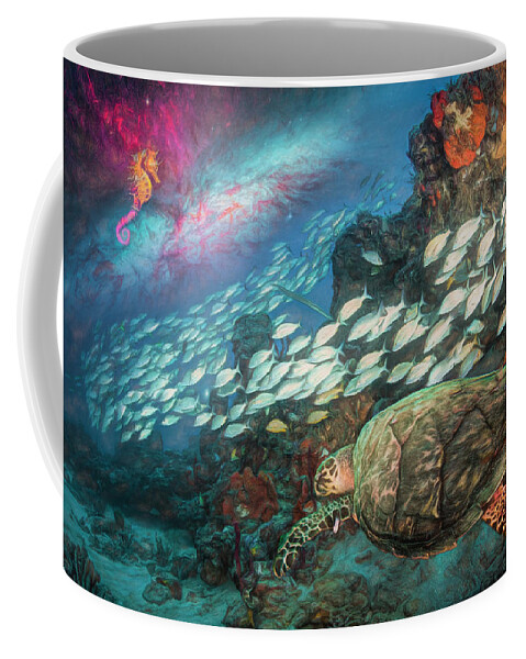 Seahorse Coffee Mug featuring the photograph Seahorse and Turtle Painting by Debra and Dave Vanderlaan