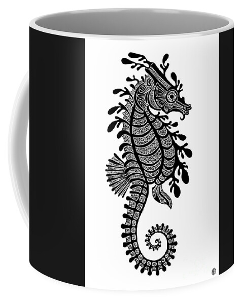 Seahorse Coffee Mug featuring the drawing Seahorse Ink 1 by Amy E Fraser