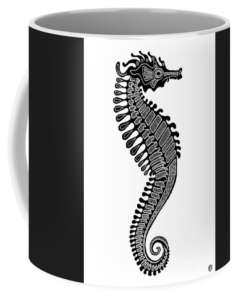 Seahorse Coffee Mug featuring the drawing Seahorse Ink 5 by Amy E Fraser