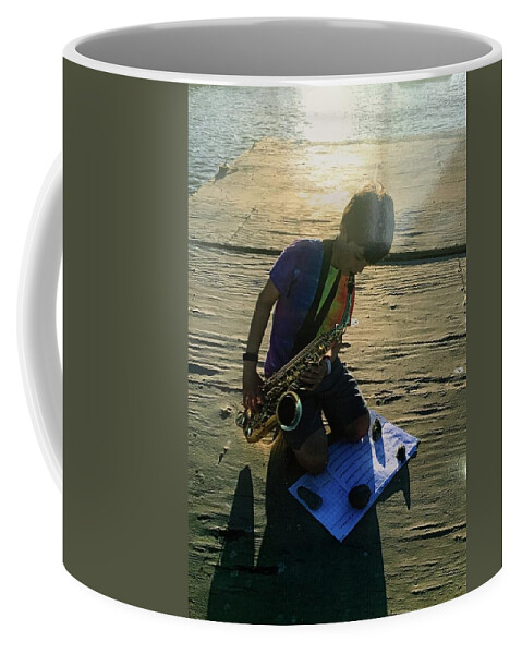 Saxophone Coffee Mug featuring the photograph Sean Saxophone Practice by Suzanne Giuriati Cerny