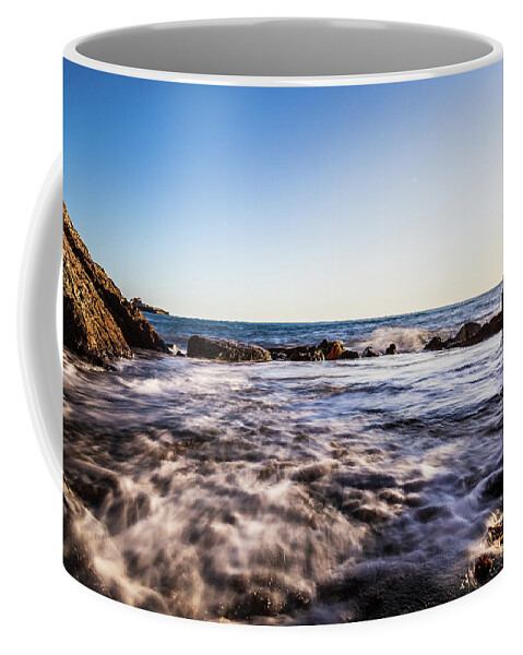 Beach Coffee Mug featuring the photograph Seascape at sunset with waves by Fabiano Di Paolo