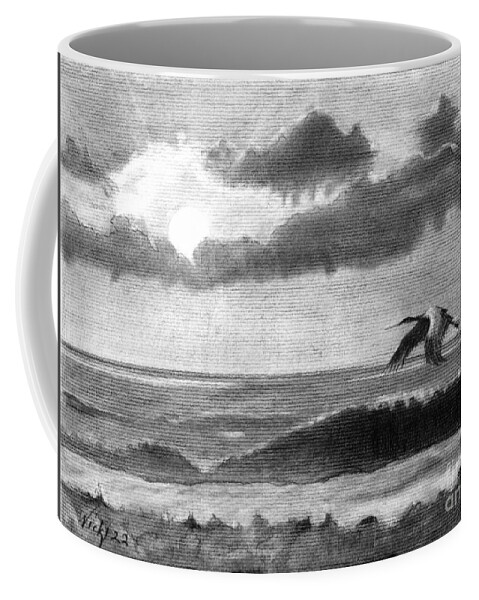 Seascape Coffee Mug featuring the drawing Seascape Study in Charcoal by Vicki B Littell