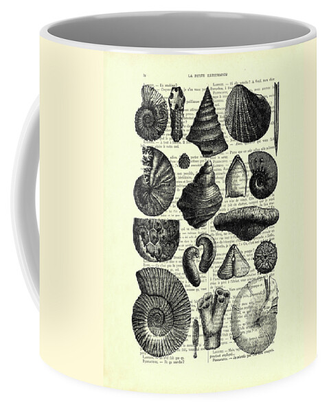 Seashell Coffee Mug featuring the digital art Seashell collection in black and white by Madame Memento