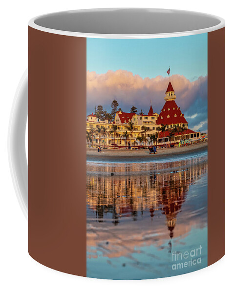 Sunset Coffee Mug featuring the photograph Seaside Reflections at the Hotel del Coronado by Sam Antonio