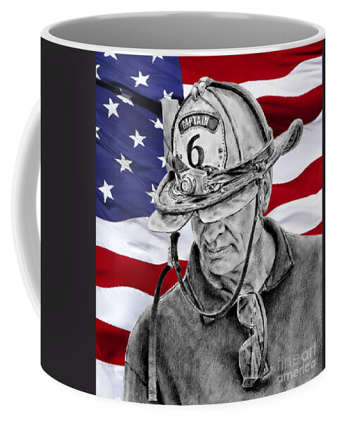 Fire Fighter Coffee Mug featuring the digital art Seasoned Firefighter IV by Jim Fitzpatrick
