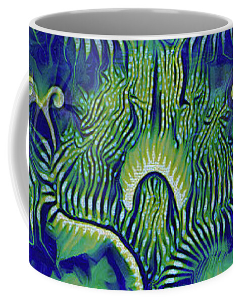 Modern Coffee Mug featuring the mixed media Seaweed Teal Modern Art Nouveau Pattern by Shelli Fitzpatrick