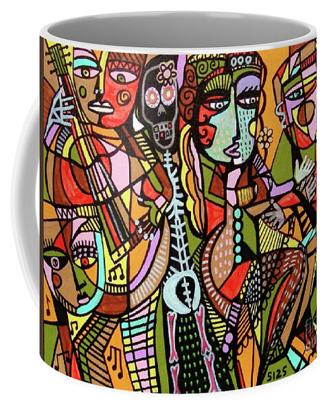 Seductive Coffee Mug featuring the painting Seductive Moonlight Salsa Dance by Sandra Silberzweig
