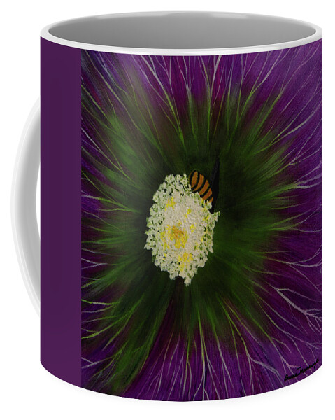Purple Coffee Mug featuring the painting See the Bee? by Donna Manaraze