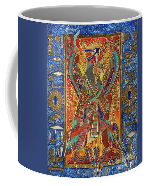 Sekhmet Coffee Mug featuring the mixed media Sekhmet the Eye of Ra by Ptahmassu Nofra-Uaa