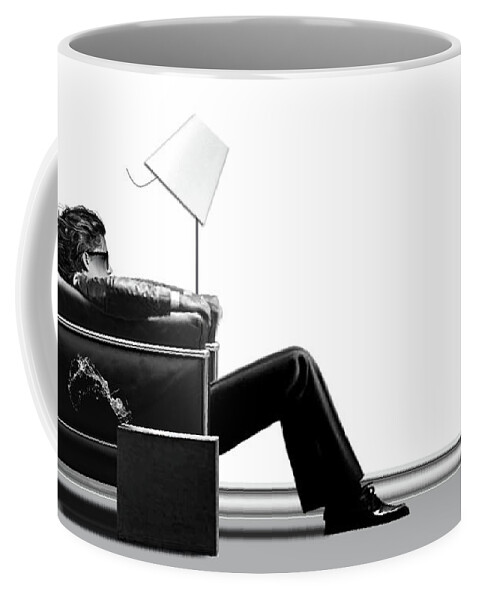 Self Portrait Coffee Mug featuring the mixed media My music Room, Ride of the Valkyries, Double stacked Speakers, Blown away guy,Maxell by Thomas Pollart