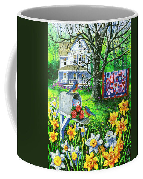 Valentine Quilt Coffee Mug featuring the painting Sending Love by Diane Phalen
