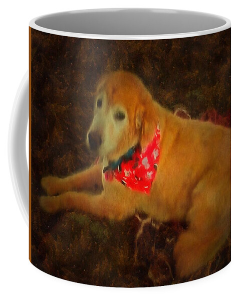 Golden Retriever Coffee Mug featuring the mixed media Senior Golden by Christopher Reed