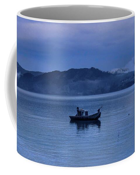 Boat Coffee Mug featuring the photograph Serenity in blue by Cathy Anderson