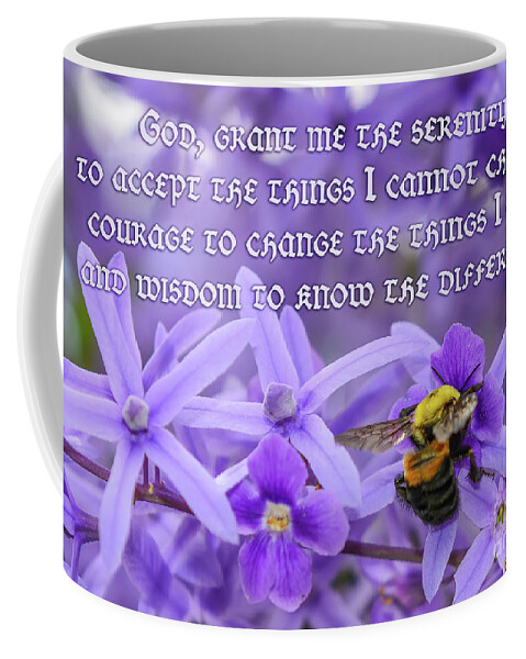 Serenity Prayer Coffee Mug featuring the photograph Serenity Prayer with Bumblebee by Olga Hamilton