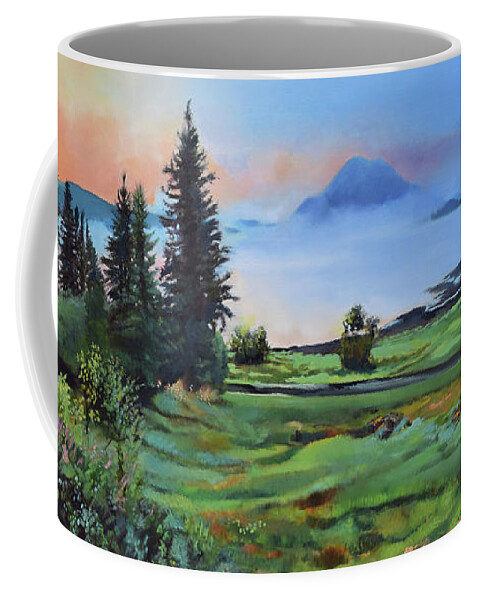 Wood-tikchik State Park Coffee Mug featuring the painting Serenity in the Mountains by Jan Dappen