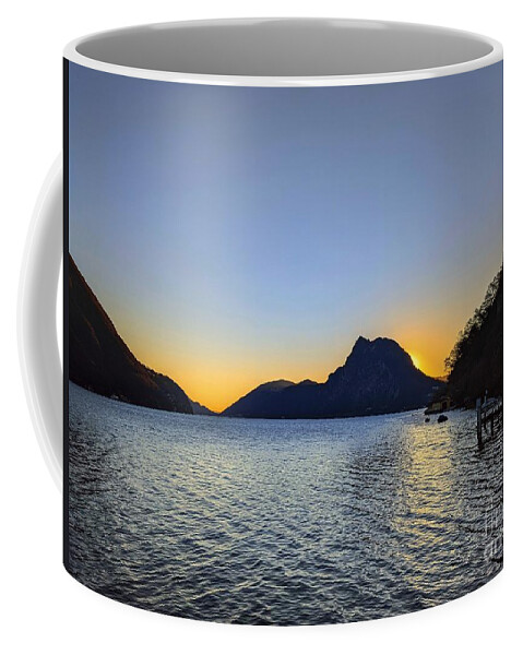 Lago Di Lugano Coffee Mug featuring the photograph Setting Behind Monte San Salvatore by Claudia Zahnd-Prezioso