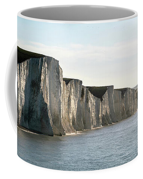Ocean Coffee Mug featuring the photograph Seven sisters white chalk cliffs south coast england panorama by Sonny Ryse