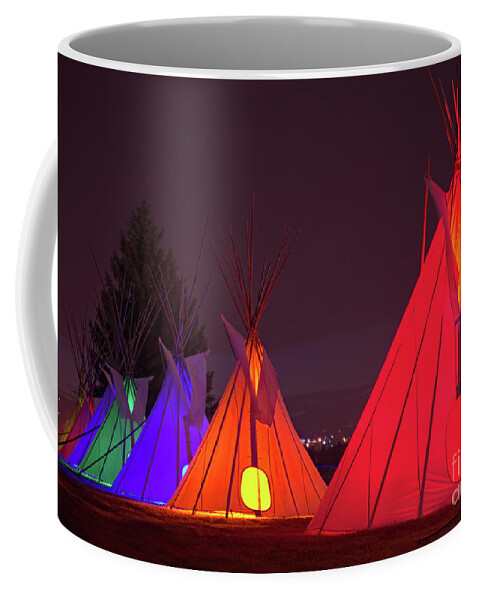 Night Coffee Mug featuring the photograph Seven Tribute Teepees by Kae Cheatham