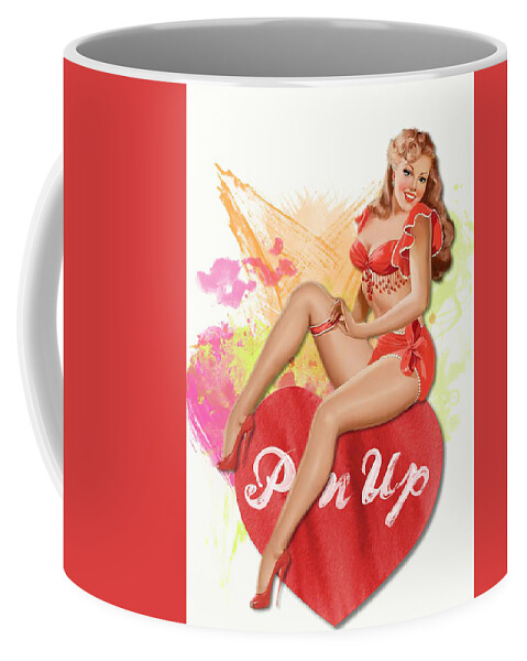 Sexy Girl Coffee Mug featuring the drawing Sexy Girl Valentine Pin Up by Peter Driben