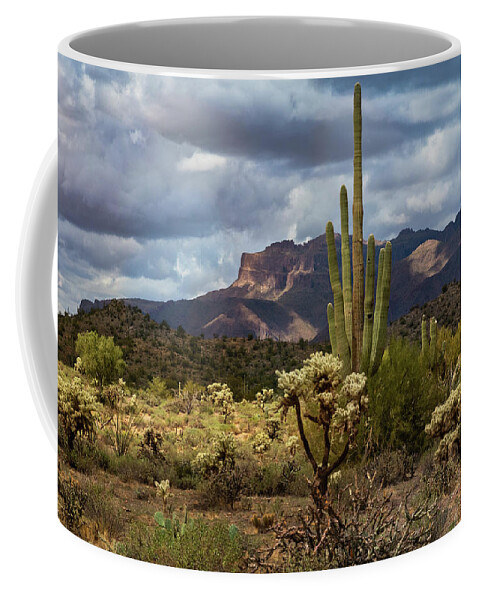 The Superstition Mountains Coffee Mug featuring the photograph Shadow Play In The Supes by Saija Lehtonen