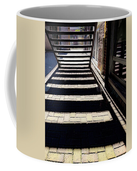 Sunlight Coffee Mug featuring the photograph Shadows And Reflections Of The Stairs by Gary Slawsky