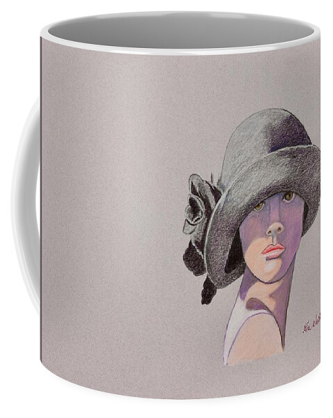 Gray Coffee Mug featuring the drawing AllAboutTheHat2 Drawing by Kimberly Walker