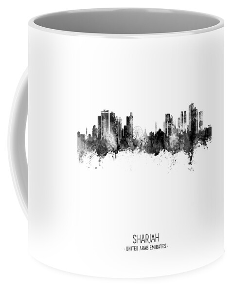 Sharjah Coffee Mug featuring the digital art Sharjah Skyline #18 by Michael Tompsett