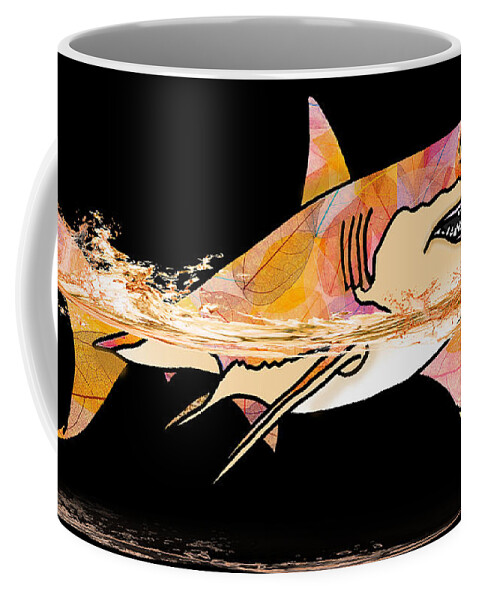 Shark Art Coffee Mug featuring the mixed media Shark all Dressed Up in Orange by Kelly Mills