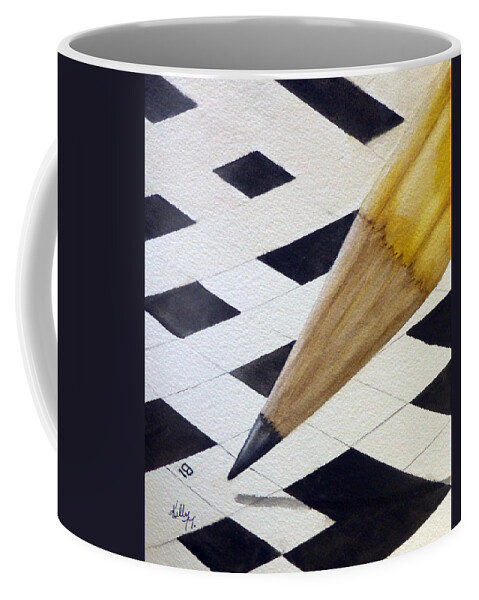 Crossword Coffee Mug featuring the painting Puzzle and Pencil by Kelly Mills